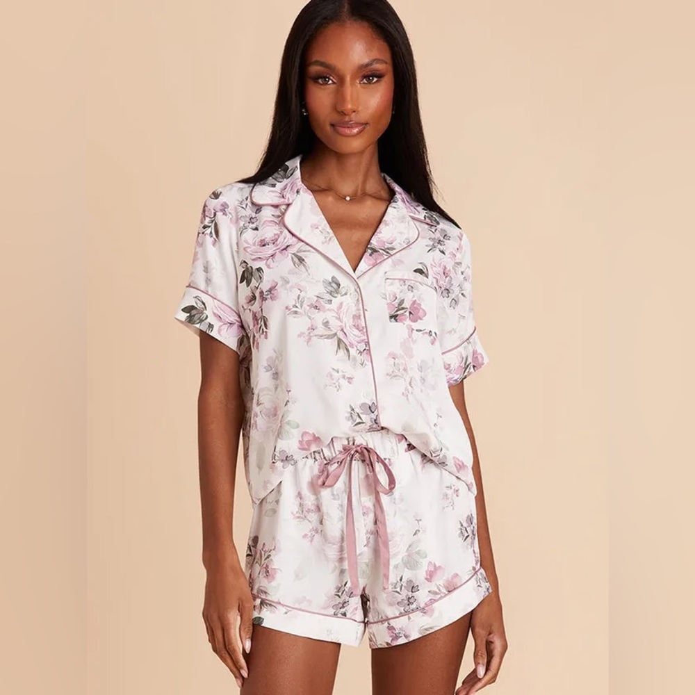 Birdy Grey Jonny Satin Short Sleeve Pajama Set Pink Floral